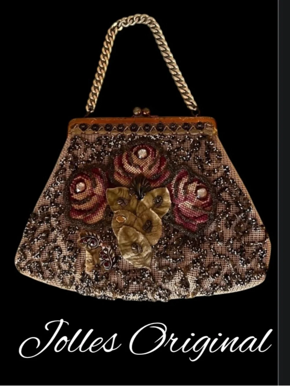 Vintage Rose Needlepoint & Beaded Bag